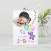 第2誕生日パーティープリンセスベアカスタム写真 招待状 (スタンド正面)