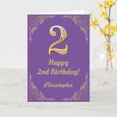第2誕生日パープルと金ゴールドグリッター枠 カード (黄色い花)