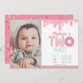 第2誕生日ピンクドーナツ招待状(写真) 招待状 (正面/裏面)