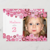 第2誕生日ピンクパーティーナンバーフォト招待状 招待状 (正面/裏面)