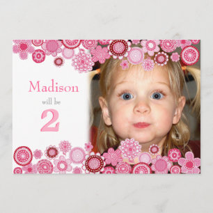 第2誕生日ピンクパーティーナンバーフォト招待状 招待状
