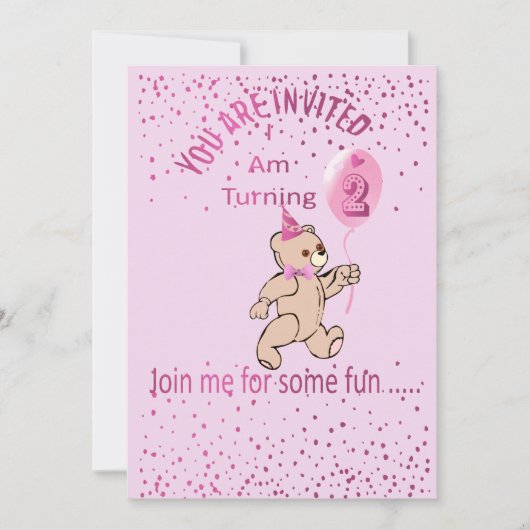 第2誕生日ピンク招待状 招待状 (正面)