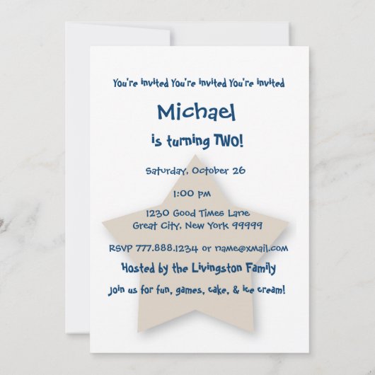 第2誕生日ボーイ名前をカスタムするブループレイドB02 招待状 (裏面)