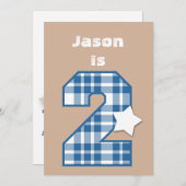 第2誕生日ボーイ名前をカスタムするブループレイドB02 招待状 (正面/裏面)