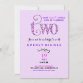 第2誕生日ラベンダーパープルピンクの振り掛け 招待状 (正面)