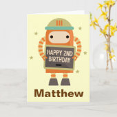 第2誕生日ロボットヴィンテージカパーソナライズされたード カード (黄色い花)