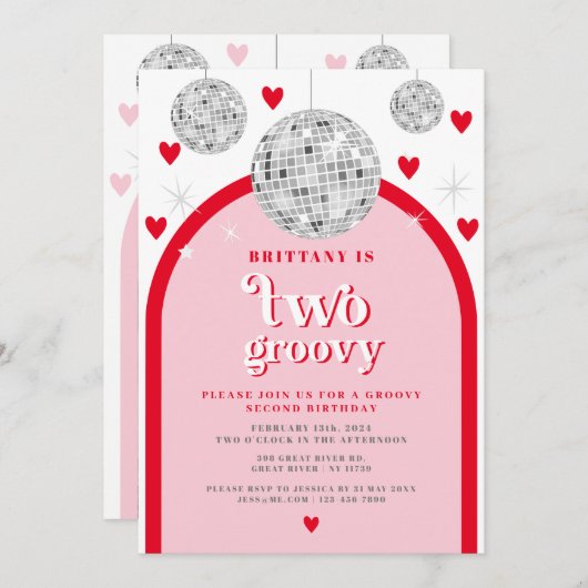 第2誕生日ヴァレンティネスハートレトロディスコアーチ 招待状 (正面/裏面)