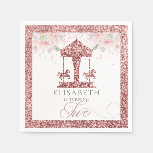 第2誕生日回転木馬フローラグリッター スタンダードカクテルナプキン (正面)
