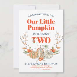 第2誕生日我々のリトルカボチャ水カラー秋 招待状