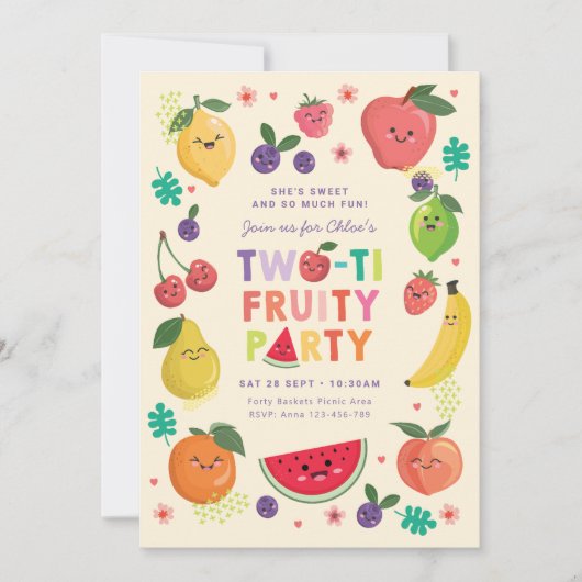 第2誕生日招待状、ツーティフルーティパーティーガール 招待状 (正面)