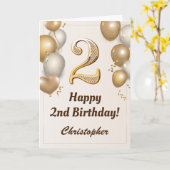 第2誕生日金ゴールドバルーンと紙吹雪誕生日 カード (黄色い花)