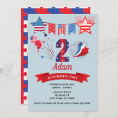 第2誕生日・ボーイ・ガール第4位7月4日 招待状 (正面/裏面)