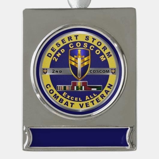 第2陣営支援指揮砂漠防風退役軍人  シルバープレートバナーオーナメント (正面)