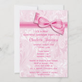 第20回サプライズバースデーパーティーのピンクダマスクとボウ 招待状 (裏面)