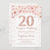 第20回サプライズ誕生日パーティー – ホワイトローズ金ゴールド 招待状 (正面/裏面)
