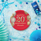 第20回バースデーパーティー赤と金ゴールドバルーン ペーパープレート (パーティー)