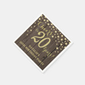 第20回バースデーパーティ素朴ウッドと金ゴールドダイヤモンドN スタンダードカクテルナプキン (角)