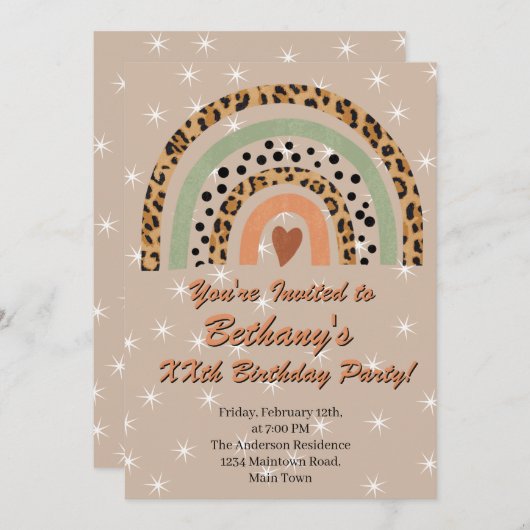 第20回レオパード印刷ボホレインボーバースデーパーティー 招待状 (正面/裏面)