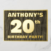 第20回誕生日パーティーはっきりした:木目フェイク模様 箔招待状 (正面)