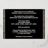 第20回誕生日パーティーはっきりした:木目フェイク模様 箔招待状 (裏面)