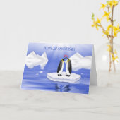 第20結婚記念日、愛の2 Penquins カード (黄色い花)