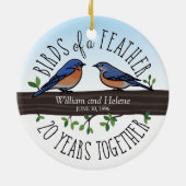 第20結婚記念日、羽のブルーバード セラミックオーナメント (裏面)