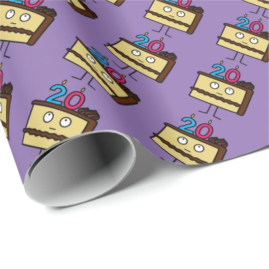 第20蝋燭が付いているお誕生日ケーキ ラッピングペーパー (ロールコーナー)