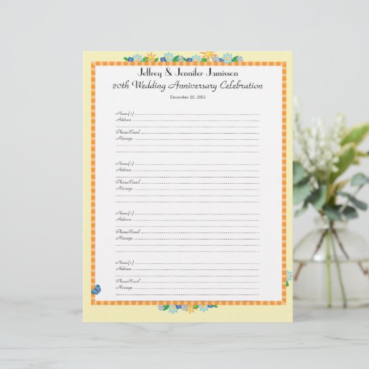 第20記念パーティーの来客名簿のサインインのページ (スタンド正面)