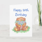 第20誕生日のための花、テディー・ベア カード (正面)