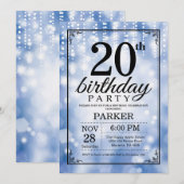第20誕生日の招待状の青いグリッター 招待状 (正面/裏面)