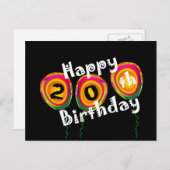 第20誕生日カラフル風船 ポストカード (正面/裏面)