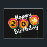 第20誕生日カラフル風船 ポストカード<br><div class="desc">これらのカスタマイズ可能なカラーバルーンは、おもしろい誕生日はがきを作成する。年を加えろ！</div>