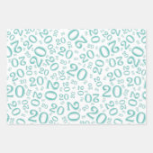 第20誕生日ティール(緑がかった色)とホワイトナンバーパターン20 ラッピングペーパーシート (正面2)