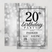 第20誕生日招待状シルバーグリッター 招待状 (正面/裏面)
