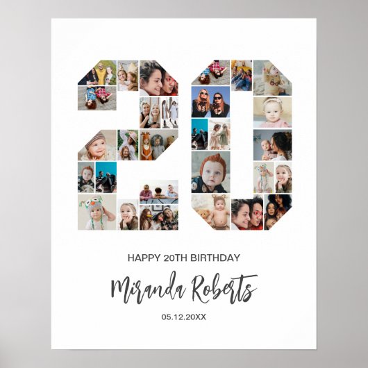 第20誕生日第20カスタム号写真コラージュ ポスター (正面)