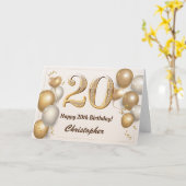 第20誕生日金ゴールド風船と紙吹雪誕生日 カード (黄色い花)