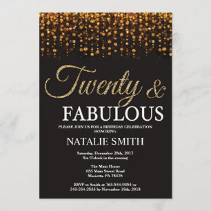 第20誕生日20アンドファバウス金ゴールドグリッター 招待状