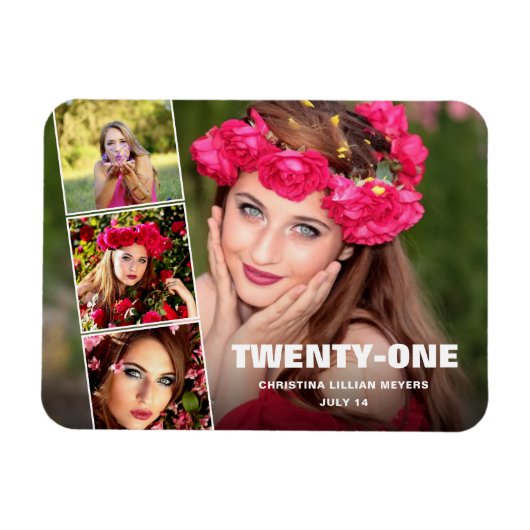 第21ハッピーバースデー4フォトコラージュ マグネット (横)