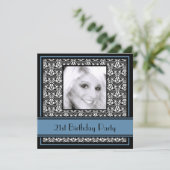 第21バースデーパーティ招待状のダマスク織の青 招待状 (スタンド正面)