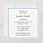 第21バースデーパーティ招待状のダマスク織の青 招待状 (裏面)