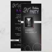 第21バースデーパーティ招待状-モノグラムを持つ… 招待状 (正面/裏面)