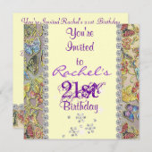 第21パープルバタフライ誕生日招待状 招待状 (正面/裏面)