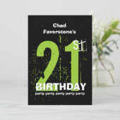 第21モダンな誕生会緑および黒いW1797A 招待状 (スタンド正面)