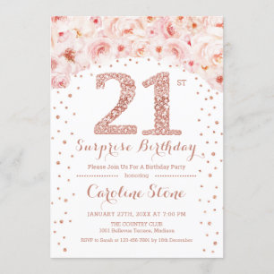 第21回サプライズ誕生日パーティー – ホワイトローズ金ゴールド 招待状