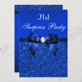 第21回サプライズ誕生日王室のブルーシークインとボウ 招待状 (正面/裏面)
