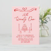 第21回ピンクレッドケーキハロー21枚フォト誕生日 招待状 (スタンド正面)