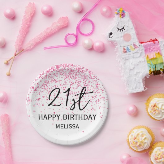 第21回ホッきらめくトピンクグリッター誕生日 ペーパープレート (パーティー)