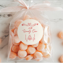 第21回赤い手描きケーキキャンドルおもしろい誕生日 ラウンドシール