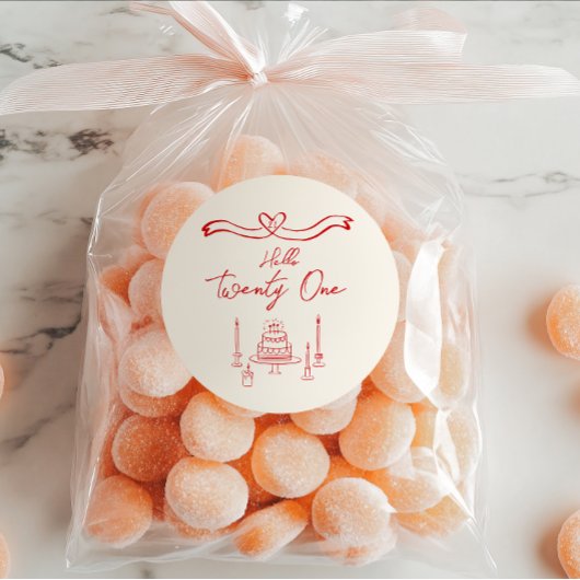 第21回赤い手描きケーキキャンドルおもしろい誕生日 ラウンドシール