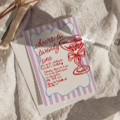 第21回赤い手描きシャンパンガラス写真誕生日 招待状